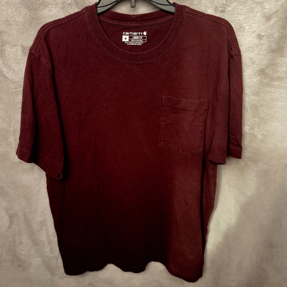 Carhartt Men's Burgundy Pocket T Shirt Loose‎ Fit Workwear Size Medium
